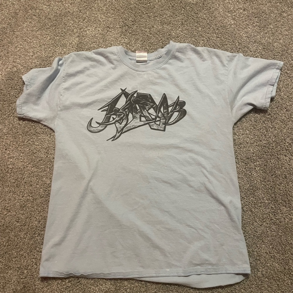 Light blue Y2K style graphic Gildan tee - Size L